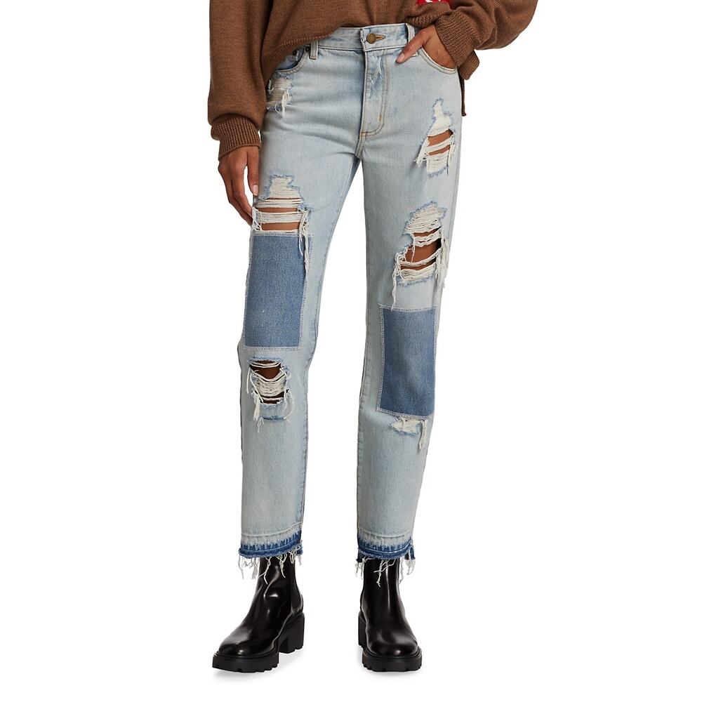 Monse Light Wash Distressed Patchwork High Rise S… - image 4